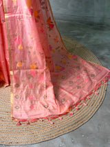 Peach Chanderi silk cotton Jamdani woven saree- PBRJ32