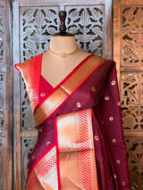 Maroon Semi banarasi silksaree -PFAZ12