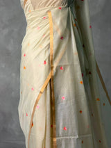 Sandal Chanderi silk cotton Jamdani woven saree- PBRJ25