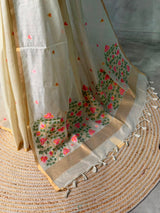 Sandal Chanderi silk cotton Jamdani woven saree- PBRJ25