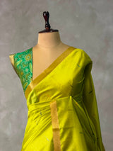Parrot Green Chanderi Silk cotton saree- PBR60JI