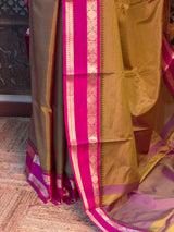 Mustard yellow and magenta Semi banarasi silksaree -PFAZ6