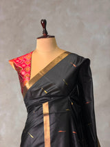 Black Chanderi Silk cotton saree- PBR60JF