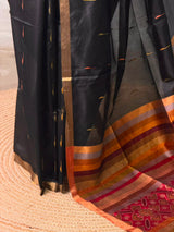 Black Chanderi Silk cotton saree- PBR60JF