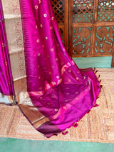 Magenta And purple Semi banarasi silksaree -PFAZ12C