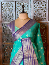 Aqua blue and Violet Semi banarasi silksaree -PFAZ12E