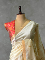 Off white Chanderi Silk cotton saree- PBR60JB