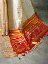 Off white Chanderi Silk cotton saree- PBR60JB