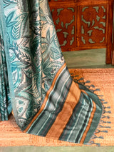 Aqua Blue tusser saree- PBR31T2C