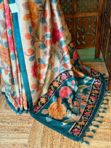 Sandal and Peacock Blue Tusser saree- PBR31T2H