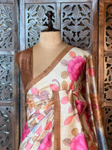 Sandal and Chicku Tusser saree- PBR31T2G