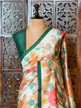 Sandal and Green Tusser saree- PBR31T2F