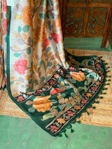 Sandal and Green Tusser saree- PBR31T2F