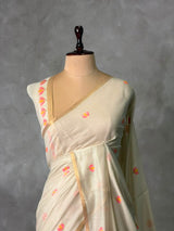 Ivory Chanderi silk cotton Jamdani woven saree- PBRJ21