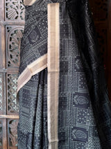 Black Tusser silk saree- PBR31T3