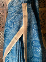 Blue Tusser silk saree- PBR31T3A