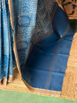 Blue Tusser silk saree- PBR31T3A
