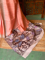 Orange Peach Tusser Silk saree- PBR31T4G