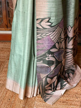 Pastal green Tusser saree- PBR31T4D