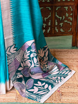 Blue Tusser saree- PBR31T4B