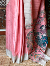 Pinkish Peach Tusser saree- PBR31T4A