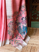 Pinkish Peach Tusser saree- PBR31T4A