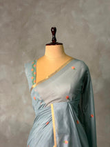 Grey Chanderi silk cotton Jamdani woven saree- PBRJ11