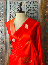 Orange Banarasi Crape silk saree - PBRHB1