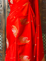 Orange Banarasi Crape silk saree - PBRHB1