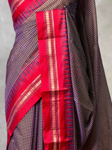Navy Blue and Red chanderi cotton silk saree -PFAZ18C