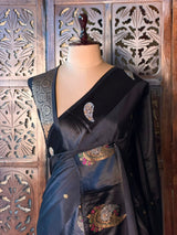 Black Banarasi Crape silk saree - PBRHB5