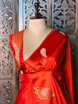 Rust Orange Banarasi Crape silk saree - PBRHB7