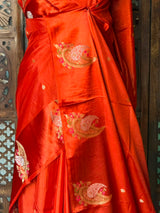 Rust Orange Banarasi Crape silk saree - PBRHB7