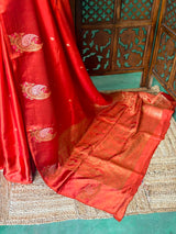 Rust Orange Banarasi Crape silk saree - PBRHB7