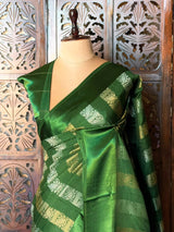 Green Banarasi Crape silk saree - PBRHC1