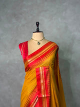 Yellow and Red chanderi cotton silk saree -PFAZ18A