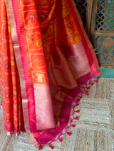 Orange Chanderi saree - PBR66H