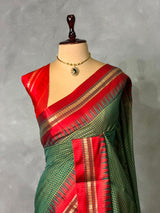 Green and Red chanderi cotton silk saree -PFAZ18D