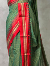 Green and Red chanderi cotton silk saree -PFAZ18D