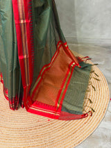 Green and Red chanderi cotton silk saree -PFAZ18D
