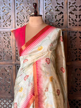 Off white Chanderi saree - PBR66E