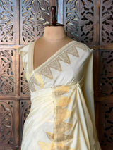 Off white and Gold Soft Silk saree - Onam26N