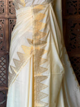 Off white and Gold Soft Silk saree - Onam26N