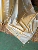 Off white and Gold Soft Silk saree - Onam26N