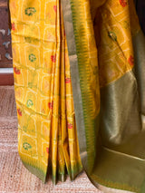 Yellow and Green Chanderi saree - PBR66B