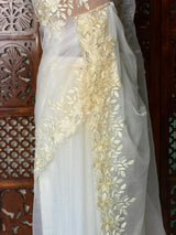Off white Embroidered Organza Saree - PBR65