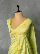 Pastal green Chanderi silk cotton Jamdani woven saree- PBRJ28