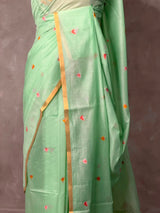 Aqua Chanderi silk cotton Jamdani woven saree- PBRJ30