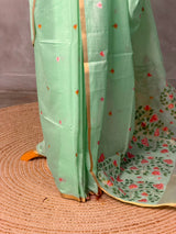 Aqua Chanderi silk cotton Jamdani woven saree- PBRJ30