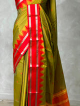 Olive Green and Red Semi banarasi silksaree -PFAZ12D